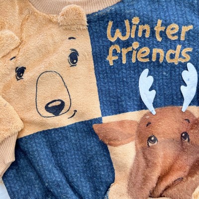 Conj. Casaco Winter Friends e Calça de Pelinho - Azul Marinho